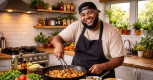 Big Zuu chef cooking street food in modern kitchen