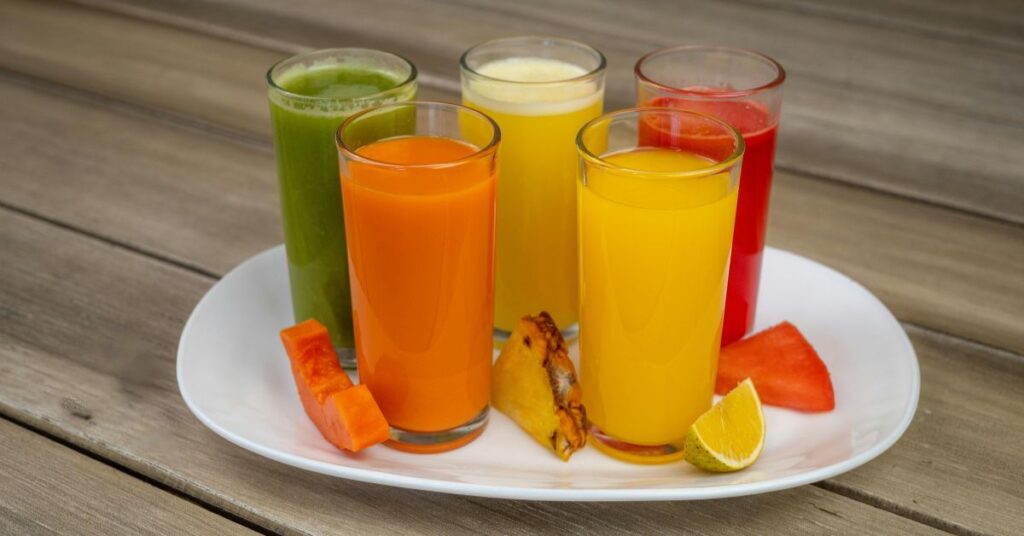 Daily health routine with juices and gym workout illustration