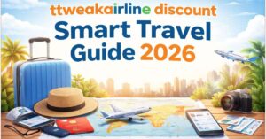 Smart travel booking 2026 with flight discount concept.